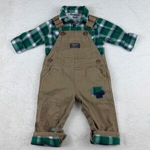 OshKosh Bgosh Baby Boys Plaid Flannel Shirt Overalls Set 6 Months
